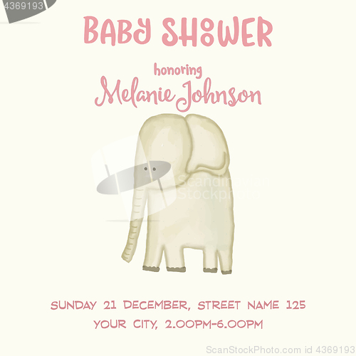 Image of beautiful doodle baby shower card wirh watercolor elephant