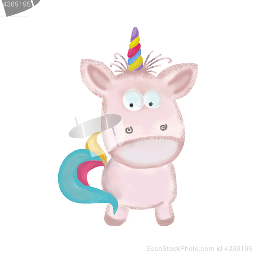 Image of doodle, watercolor hand drawn unicorn isolated on white backgrou