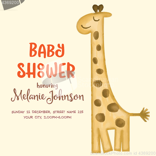 Image of beautiful doodle baby shower card wirh watercolor giraffe