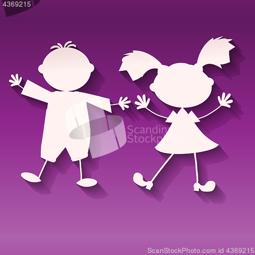 Image of girl and boy on ultraviolet background, paper art style vector