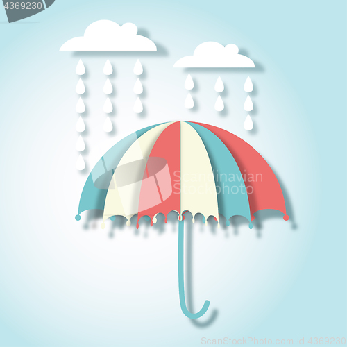 Image of paper art vector illustration with umbrella and rain drops