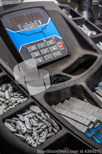 Image of Equipment for balancing in a tire service shop, close-up