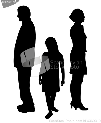 Image of Sad unhappy child standing between two divorcing parents