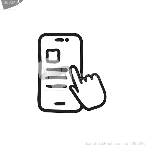 Image of Finger touching smartphone sketch icon.