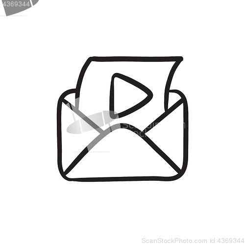 Image of Envelope mail with play button sketch icon.