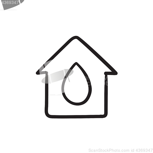 Image of House with water drop sketch icon.