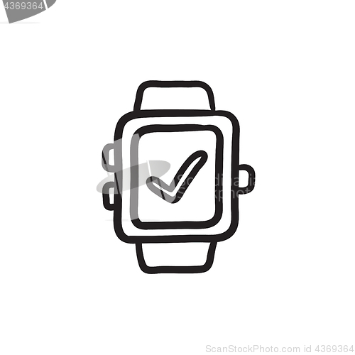 Image of Smartwatch with check sign sketch icon.