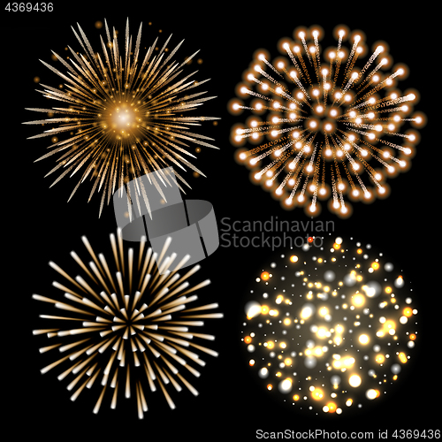 Image of Set of golden fireworks.