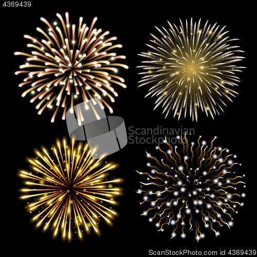 Image of Set of golden fireworks.