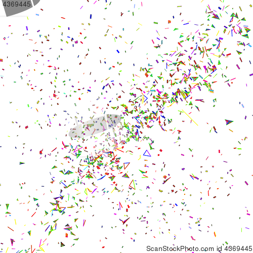Image of Explosion of multicolored festive confetti on white. Vector