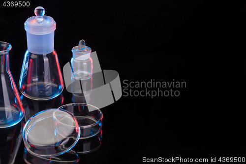 Image of The Chemistry Lab background. Various glass chemistry lab equipment