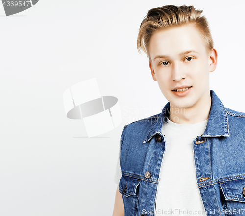 Image of young handsome teenage hipster guy posing emotional, happy smiling against white background isolated, lifestyle people concept 
