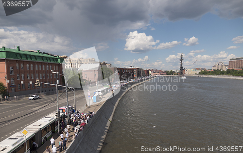 Image of MOSCOW, RUSSIA - JUNE 18: People standing in line near Cathedral of Christ the Saviour in Moscow on June 18, 2017 in Russia