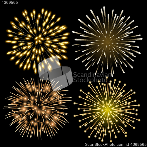 Image of Set of golden fireworks.