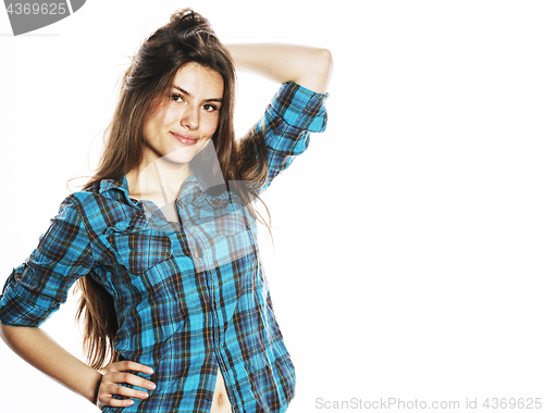 Image of young pretty woman posing on white background isolated emotional