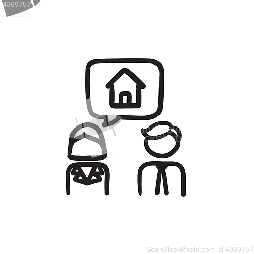 Image of Couple dreaming about house sketch icon.
