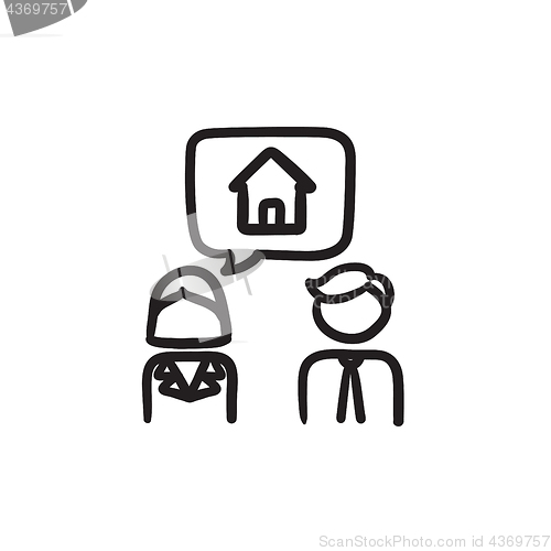 Image of Couple dreaming about house sketch icon.