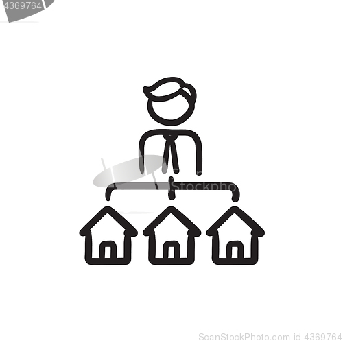 Image of Real estate agent with three houses sketch icon.