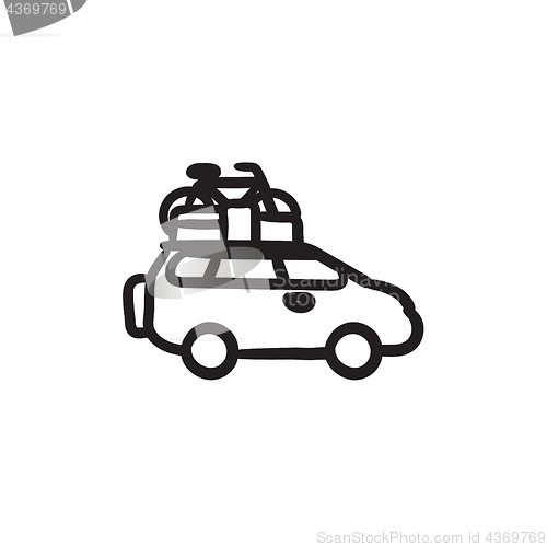 Image of Car with bicycle mounted to the roof sketch icon.