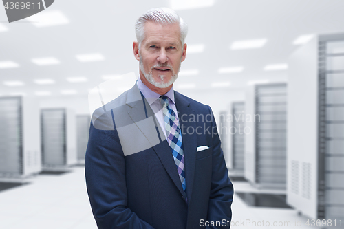 Image of Senior businessman in server room