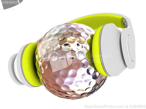 Image of Metal Golf Ball With headphones. 3d illustration