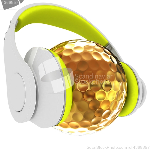 Image of Gold Golf Ball With headphones. 3d illustration