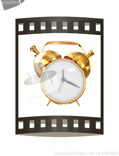 Image of Old style of Gold Shiny alarm clock. 3d illustration. The film s