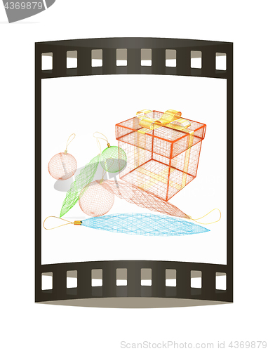 Image of colorful gift box concept. 3d illustration. The film strip.