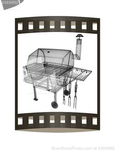 Image of BBQ grill. 3d illustration. The film strip.