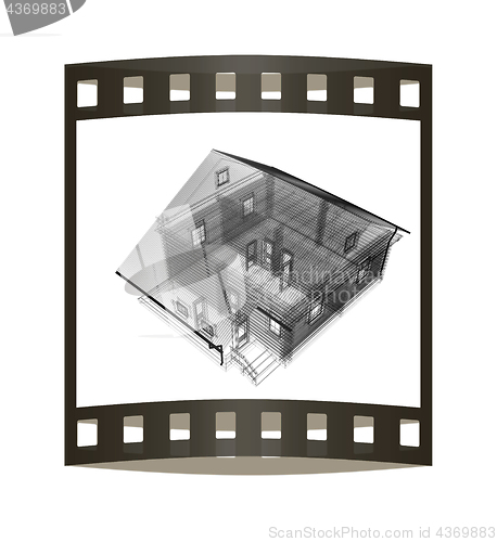 Image of line drawing of house. Top view. 3d illustration. The film strip