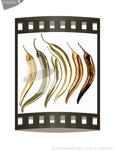 Image of Gold Hot Pepper Icon. 3d illustration. The film strip.