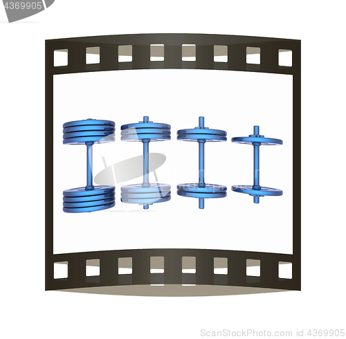 Image of dumbbells. 3d illustration. The film strip.