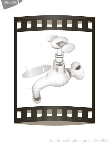 Image of Metal water tap. 3d illustration. The film strip.