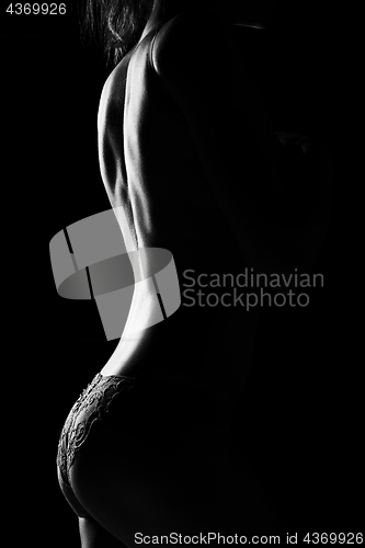 Image of Black and white silhouette of young, sporty and sexy woman in lingerie