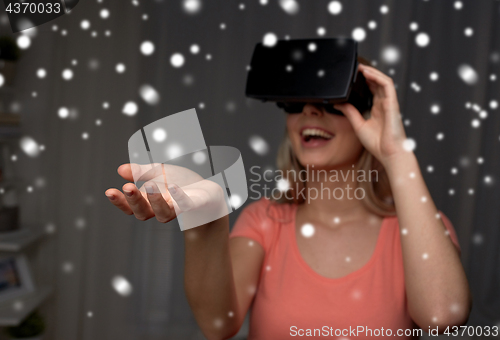 Image of woman in virtual reality headset or 3d glasses