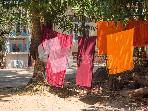 Image of Monk robes drying in Yangon