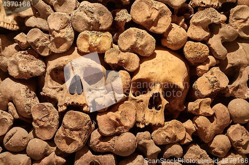 Image of Skulls and bones in a wall