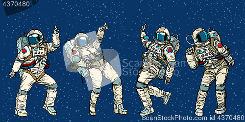 Image of Disco party astronauts dancing men and women