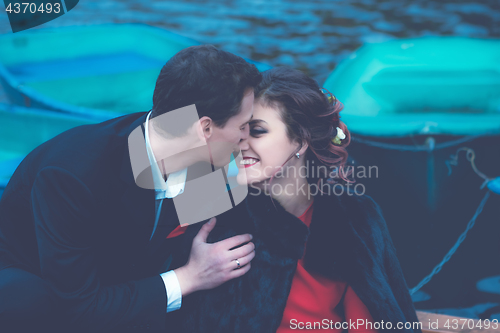 Image of Blue Toned Portrait Of Happy Couple