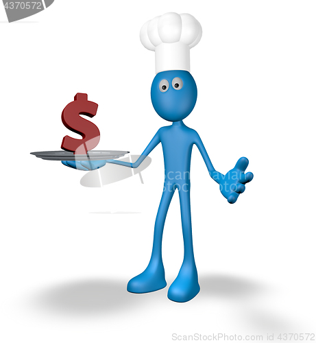 Image of cook and plate with dollar symbol - 3d rendering