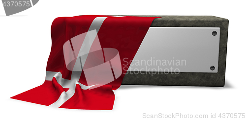 Image of stone socket with blank sign and flag of denmark - 3d rendering