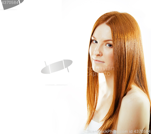 Image of beauty young redhead woman with red flying hair, funny ginger fr