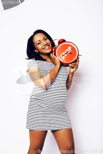 Image of pretty young african-american pregnant woman posing isolated on white background, lifestyle people concept 