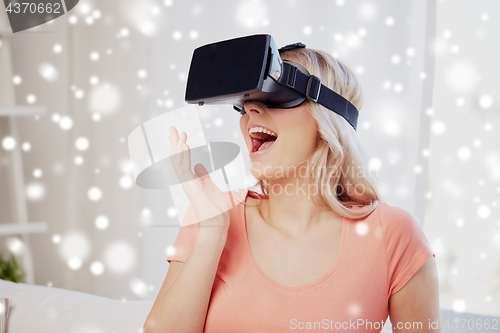 Image of woman in virtual reality headset or 3d glasses