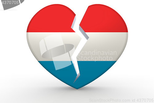 Image of Broken white heart shape with Luxembourg flag