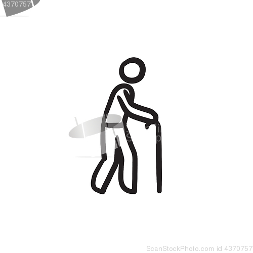 Image of Man with cane sketch icon.