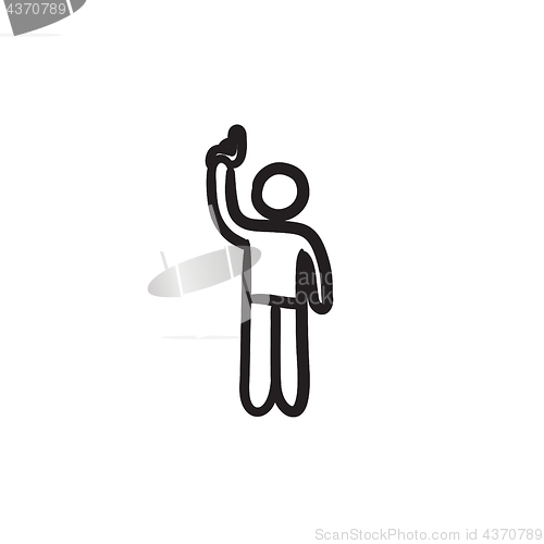 Image of Man giving signal with starting gun sketch icon.