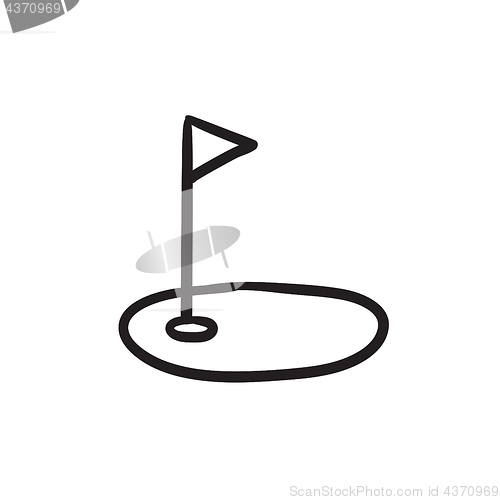 Image of Golf hole with flag sketch icon.