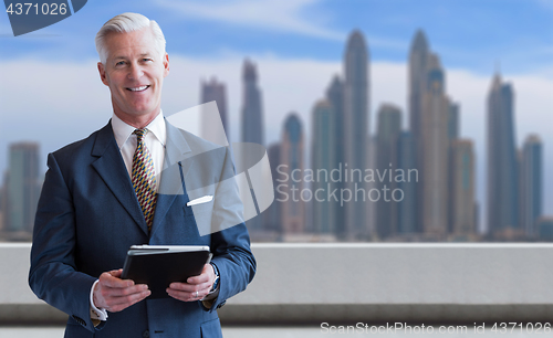 Image of Senior businessman in front of the big city