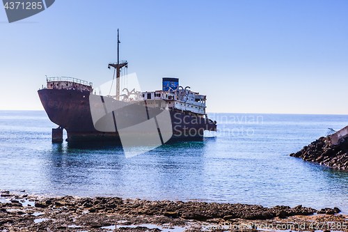 Image of Old shipwrecks located in the seashore in Arrecife.